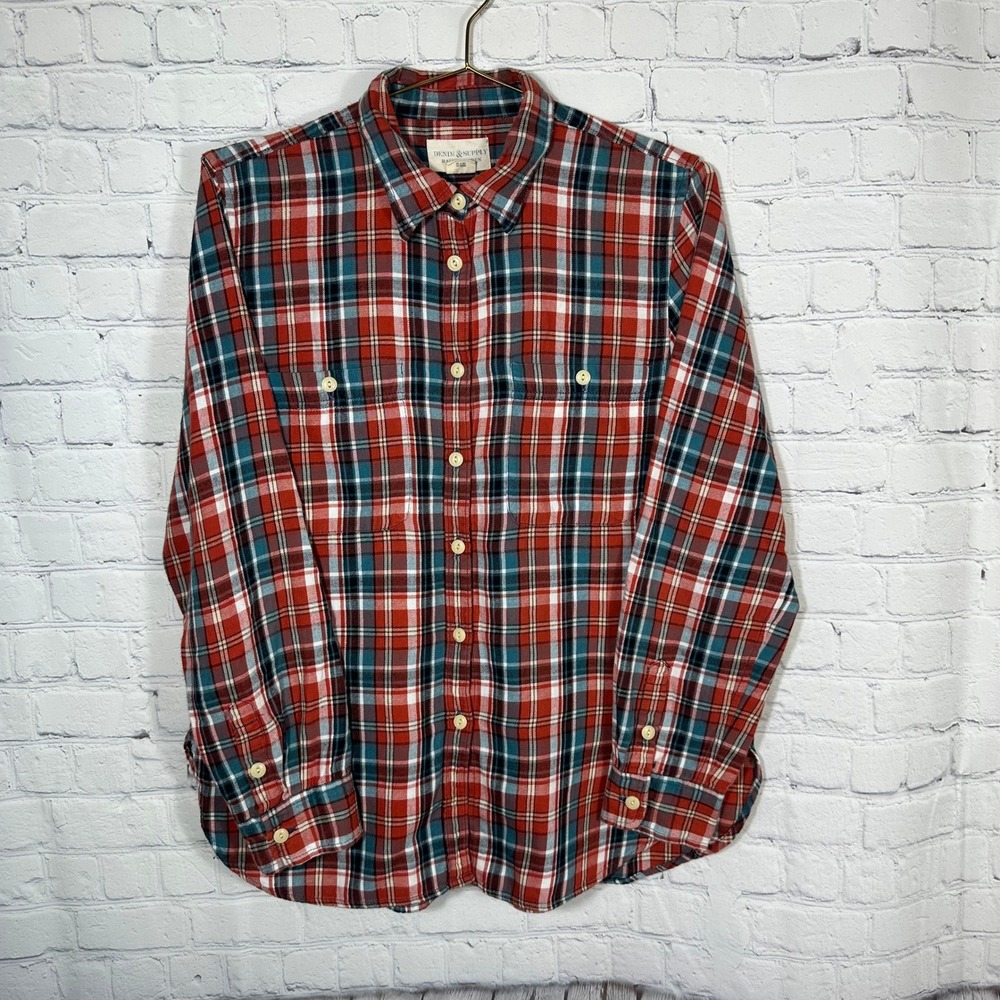 Denim‎ & Supply Ralph Lauren Womens Red Plaid Flannel Button Down Shirt Medium